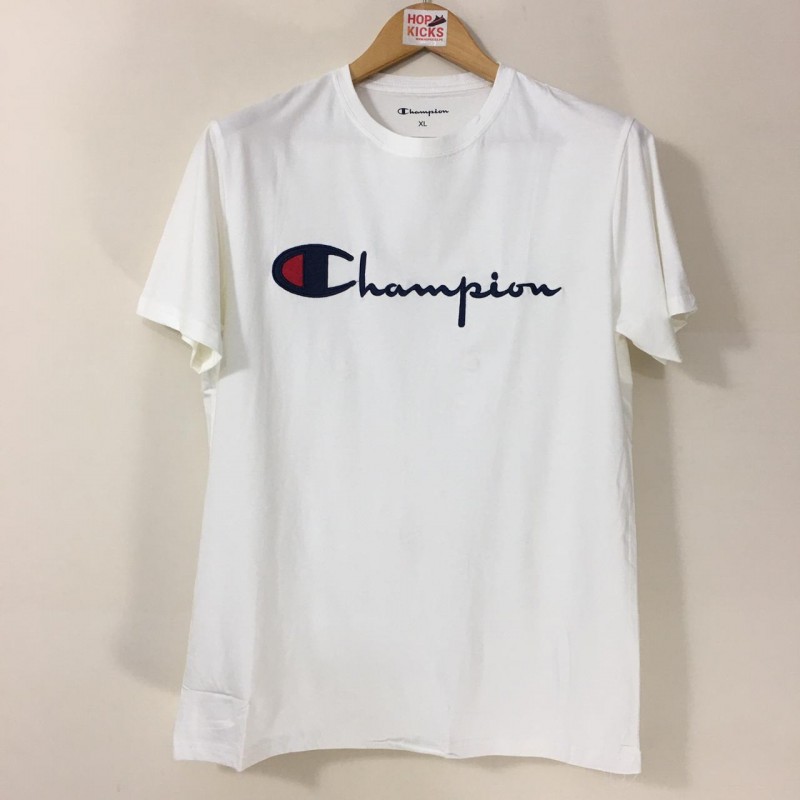 champion script tee white