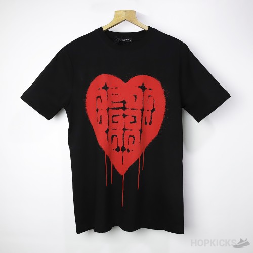 Givenchy Red Heart Printed Black T-Shirt