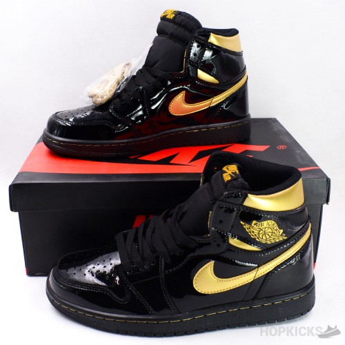 Air Jordan 1 High Patent Black Metallic Gold