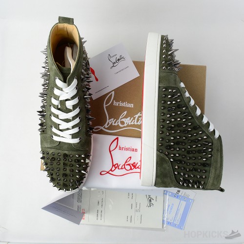 CL Olive Suede Multi Level Spiked High Top