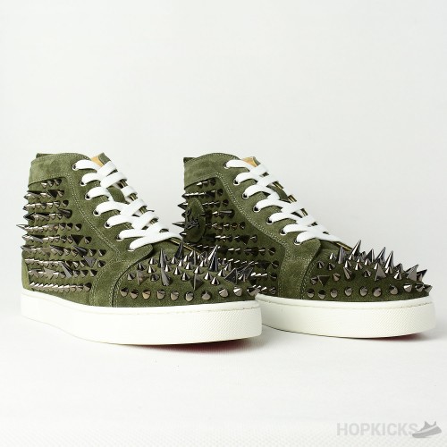 CL Olive Suede Multi Level Spiked High Top