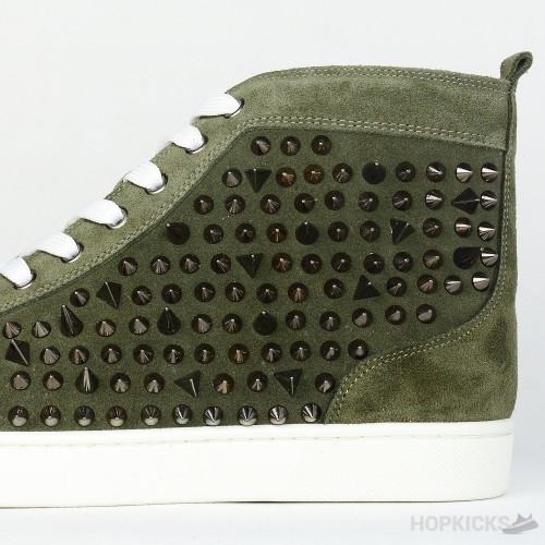 CL Olive Suede Multi Level Spiked High Top