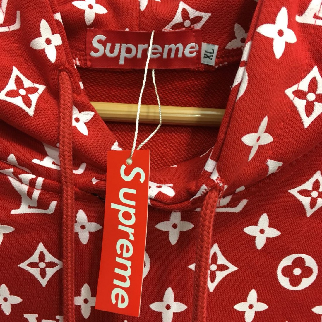 supreme red hoodie lv