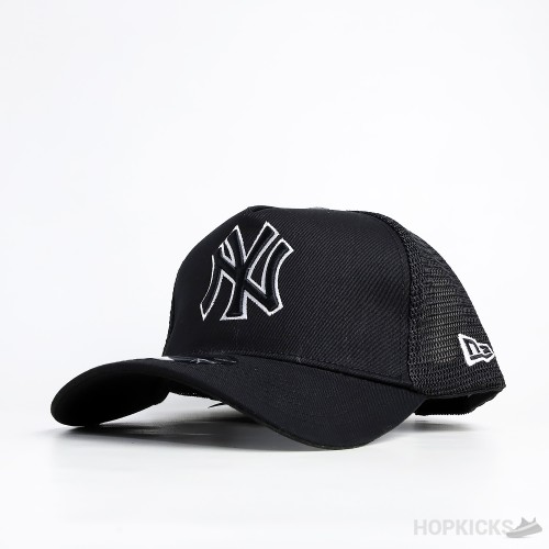 NY New Era Black White Logo Black Trucker Cap