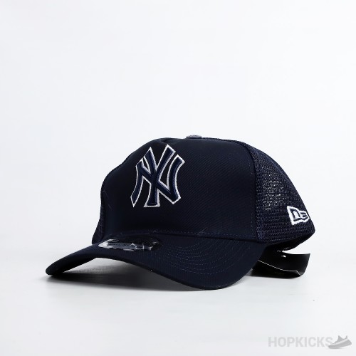 NY New Era Black White Logo Navy Trucker Cap