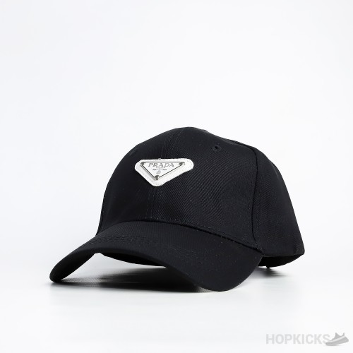Prada Triangle White Logo Black Cap