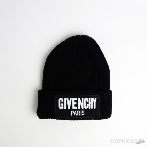 Givenchy Paris White Logo Embroidered Black Beanie