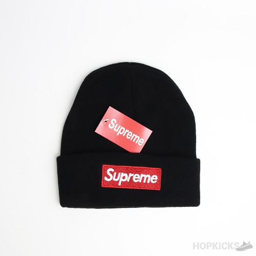 Supreme New Era Box Red Logo Black Beanie