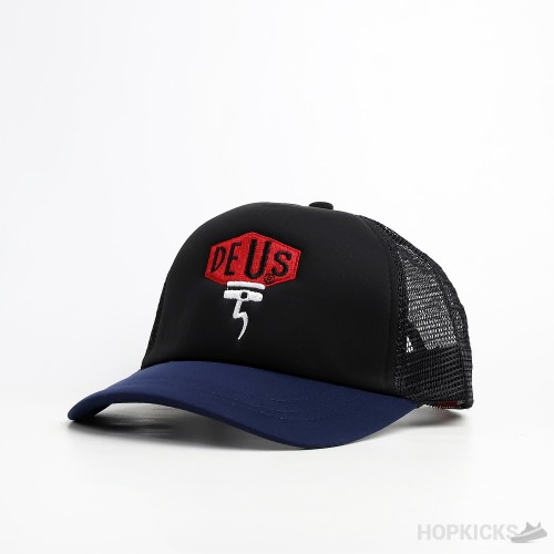 Deus Red Logo Black Blue Trucker Cap