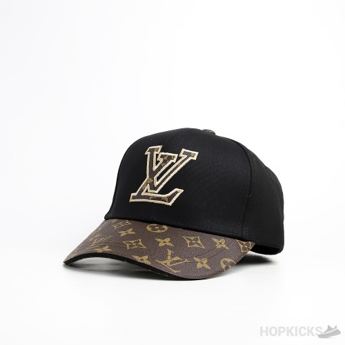LV Logo Brown Monogram Black Cap