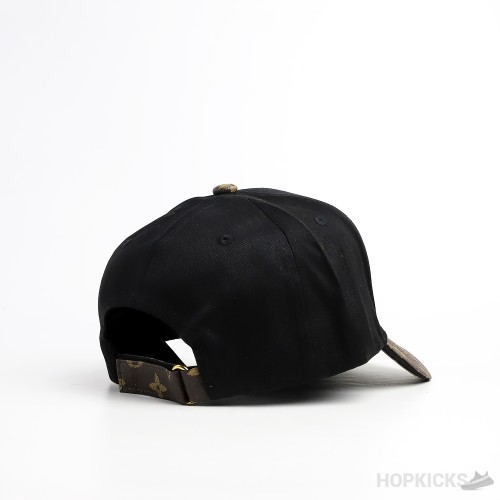 LV Logo Brown Monogram Black Cap