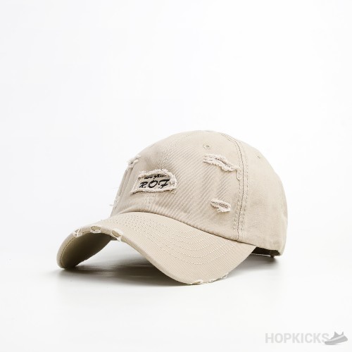 Stitch Detail Ripped Baseball Cap Beige