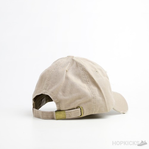 Stitch Detail Ripped Baseball Cap Beige