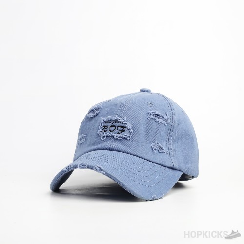 Stitch Detail Ripped Baseball Cap Blue