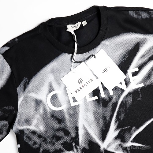 Celine Homme Tie-Dyed Logo Print T-Shirt