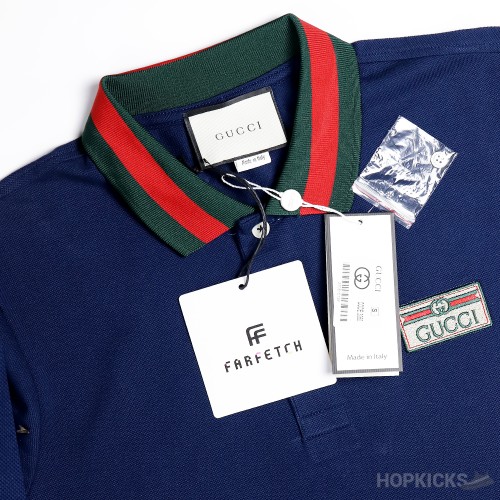 Gucci Web Collar Navy Polo Shirt