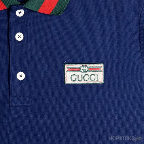 Gucci Web Collar Navy Polo Shirt