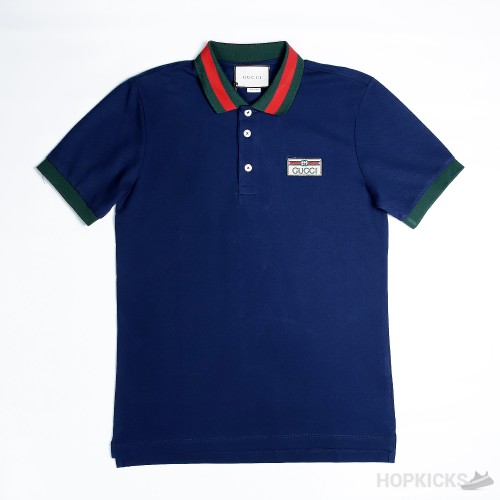 Gucci Web Collar Navy Polo Shirt