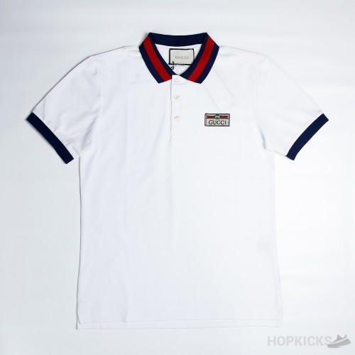 Gucci Web Collar White Polo Shirt