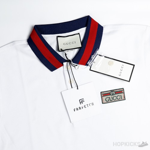 Gucci Web Collar White Polo Shirt