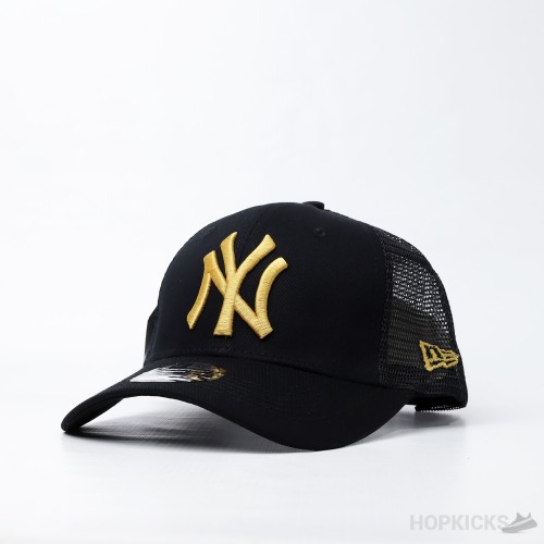 NY Baseball Trucker Gold Logo Black Cap