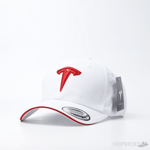 Tesla Red Logo White Cap