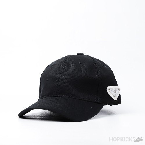 Prada Side Triangle White Logo Black Cap
