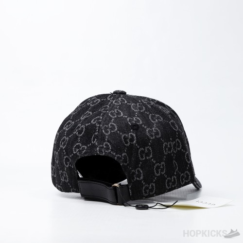 Gucci Gold Logo Pattern Grey Leather Cap
