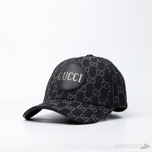 Gucci Gold Logo Pattern Grey Leather Cap