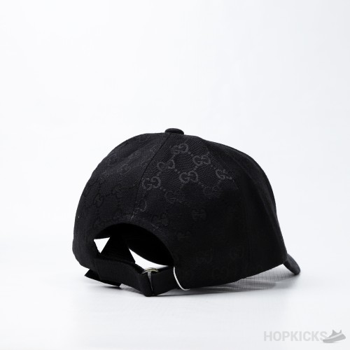 Gucci Gold Logo Pattern Black Leather Cap