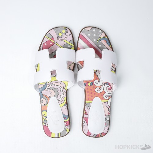 Hermes Oran Flat Sandal White Silk Print Lining (Premium Plus Batch)