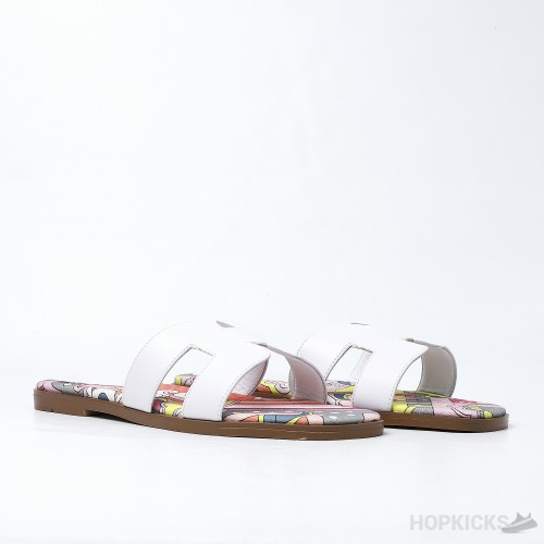 Hermes Oran Flat Sandal White Silk Print Lining (Premium Plus Batch)