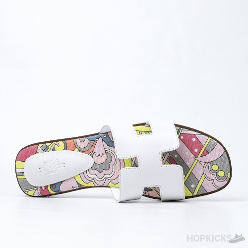 Hermes Oran Flat Sandal White Silk Print Lining (Premium Plus Batch)