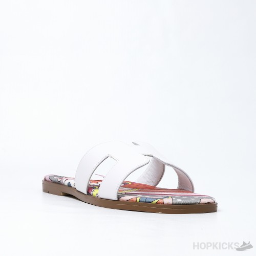 Hermes Oran Flat Sandal White Silk Print Lining (Premium Plus Batch)