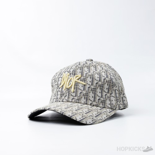 Dior Golden Monogram Logo Grey Cap