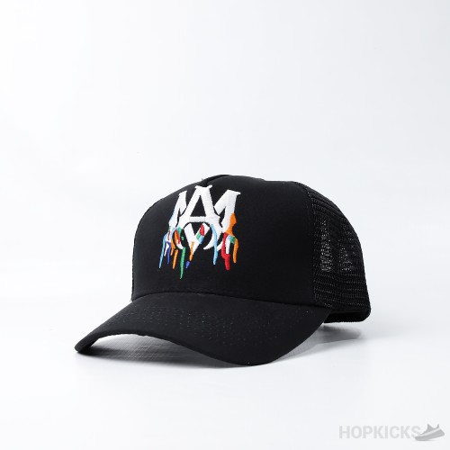 AMIRI Embroidered Paint Drip AM Logo Trucker Snapback Cap