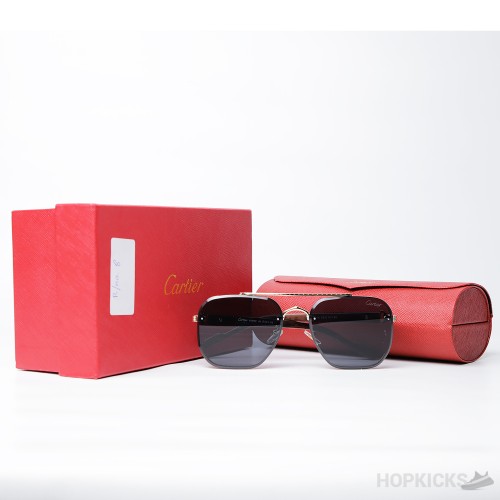Cartier Men's Double-bar Gold Frame Sunglasses