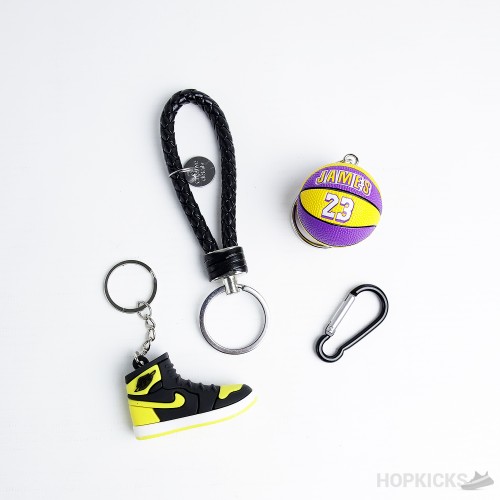 Air Jordan 1 Yellow 3D Sneaker With James 23 Basketball And Hook Keychain
