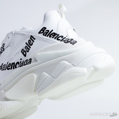 Bale*ciaga Allover Logo Triple S White Sneakers (Dot Perfect)