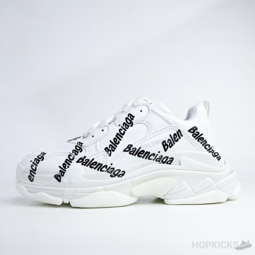 Bale*ciaga Allover Logo Triple S White Sneakers (Dot Perfect)