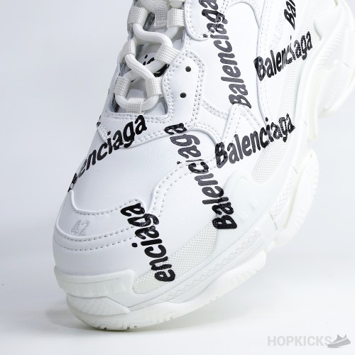 Bale*ciaga Allover Logo Triple S White Sneakers (Dot Perfect)