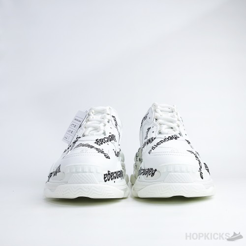 Bale*ciaga Allover Logo Triple S White Sneakers (Dot Perfect)