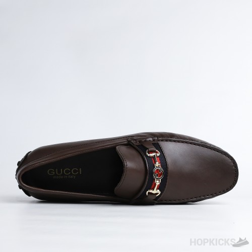 Gucci Brown Horse bit Web Driving Loafer