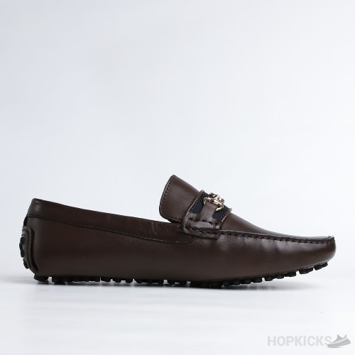 Gucci Brown Horse bit Web Driving Loafer