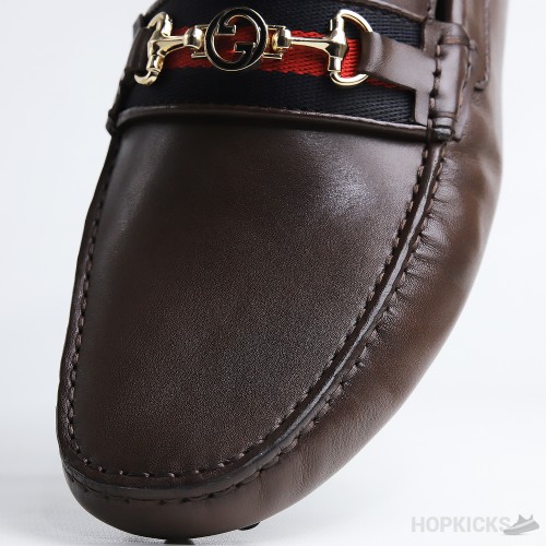 Gucci Brown Horse bit Web Driving Loafer