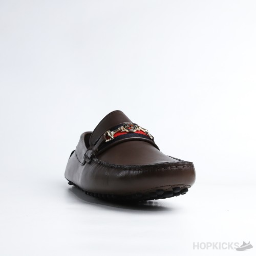 Gucci Brown Horse bit Web Driving Loafer