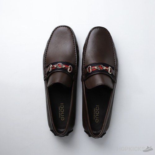 Gucci Brown Horse bit Web Driving Loafer