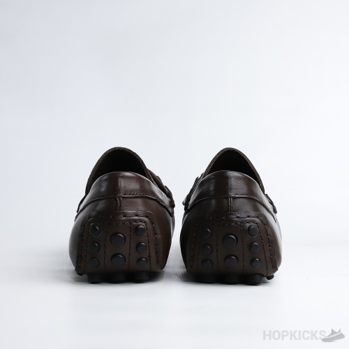 Gucci Brown Horse bit Web Driving Loafer