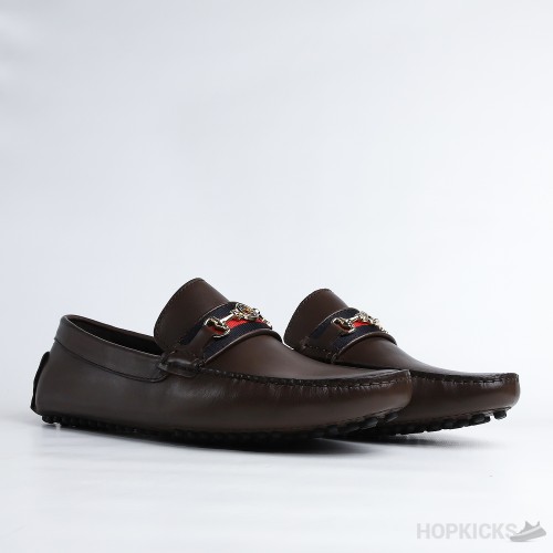 Gucci Brown Horse bit Web Driving Loafer