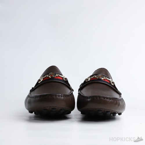 Gucci Brown Horse bit Web Driving Loafer